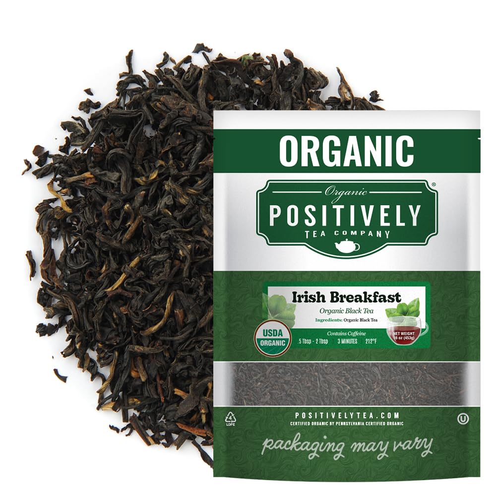 Organic Positively Tea front packaging shows 16 ounce pouch and brand