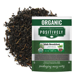 Organic Positively Tea front packaging shows 16 ounce pouch and brand