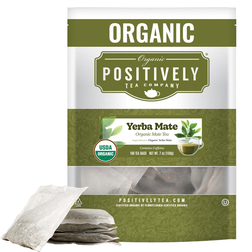 Organic Positively Tea front packaging showing 100-count value benefits