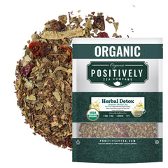 Organic Positively Tea front pouch displaying product name and 16 ounce size, clear branding benefit