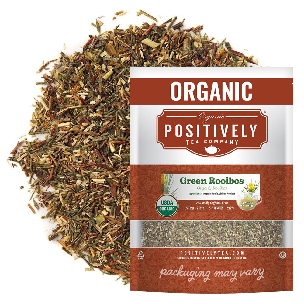Organic Positively Tea Company front packaging shows USDA organic badge and 16 oz size benefit