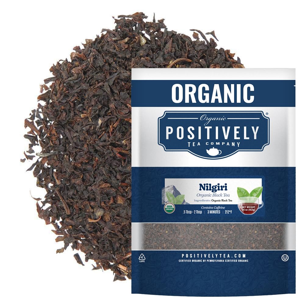 Organic Positively Tea front packaging showing 16 oz bag and brand, clear labeling benefit