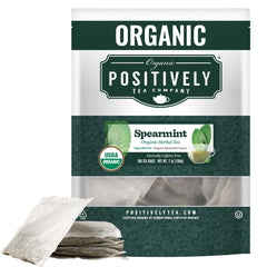 Organic Positively Tea front packaging showing 100-count value and organic badge