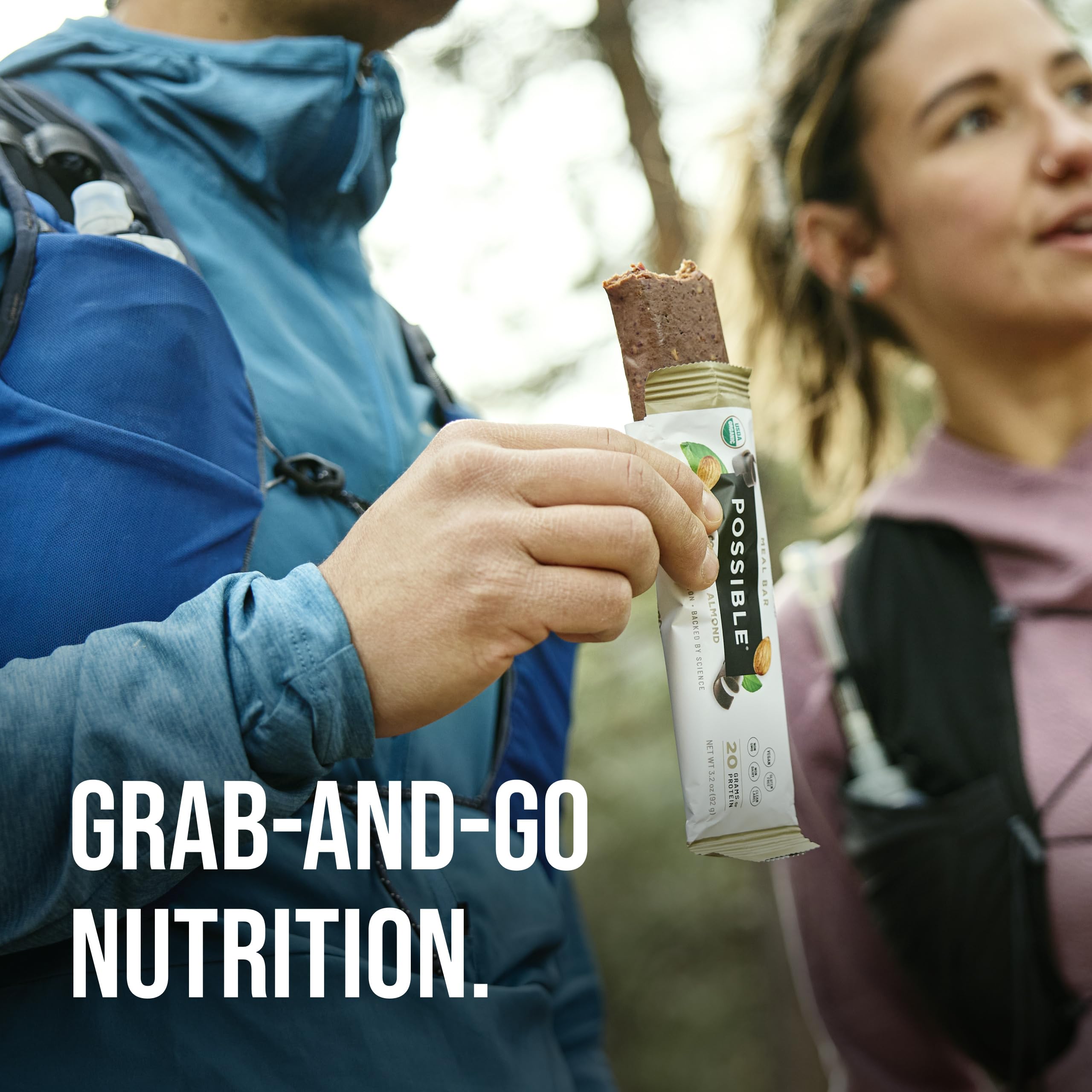 POSSIBLE bar in hand for scale showing portable meal replacement benefit