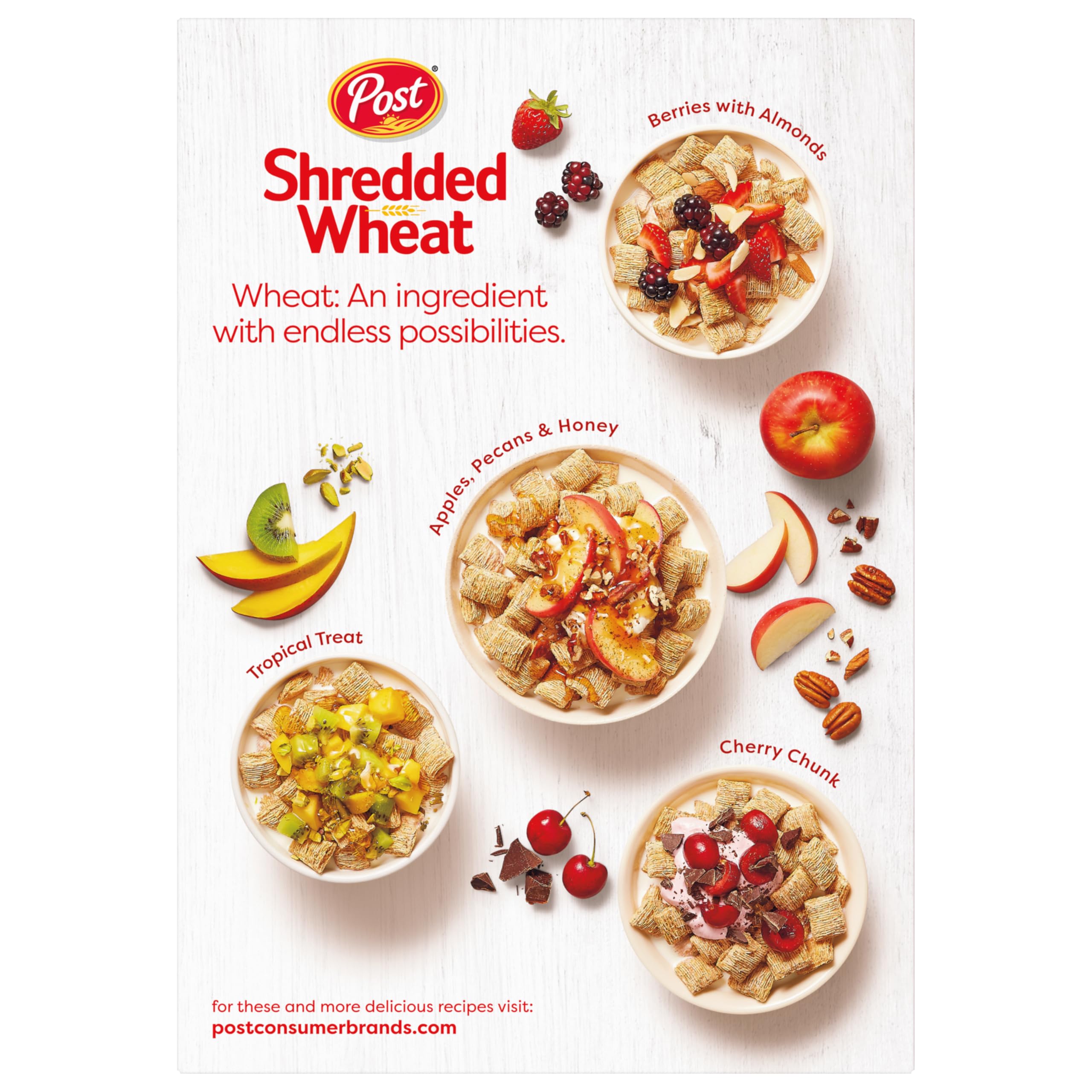Post shredded wheat nutrition label visible to highlight fiber and ingredient transparency