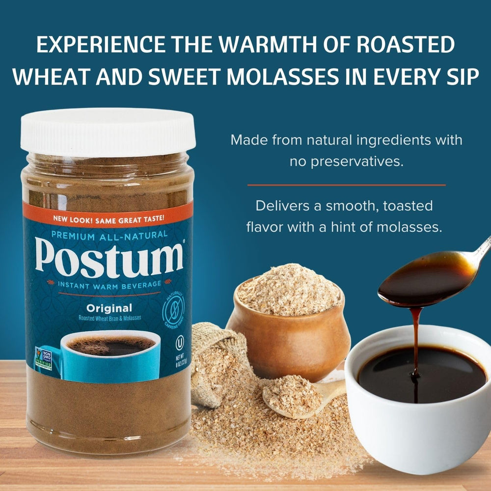 Prepared cup of Postum with milk showing creamy, comforting beverage benefit