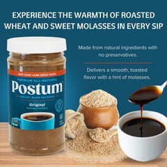 Prepared cup of Postum with milk showing creamy, comforting beverage benefit