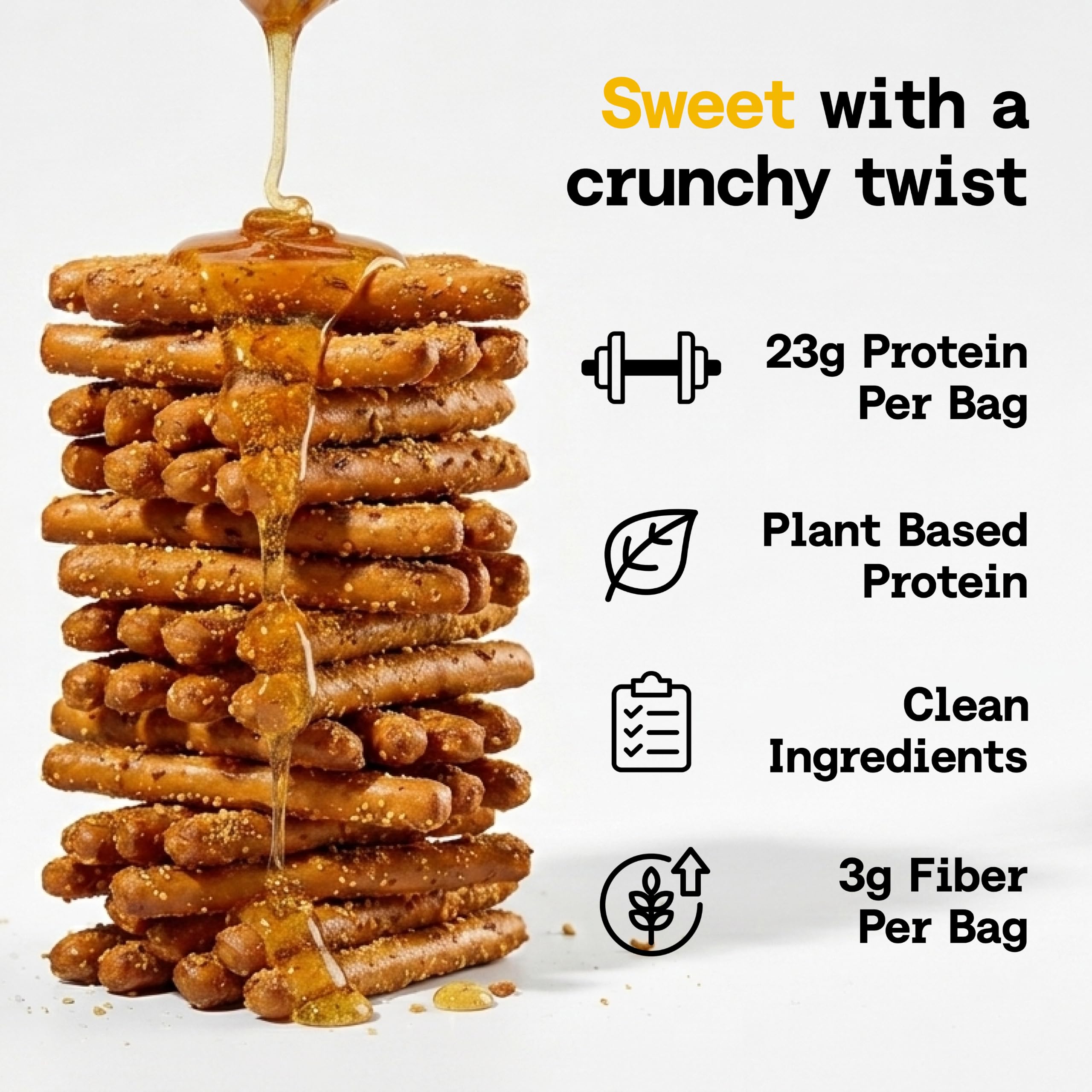 Power Pretzels close-up of crunchy texture and pea-protein structure benefit