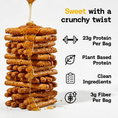 Power Pretzels close-up of crunchy texture and pea-protein structure benefit