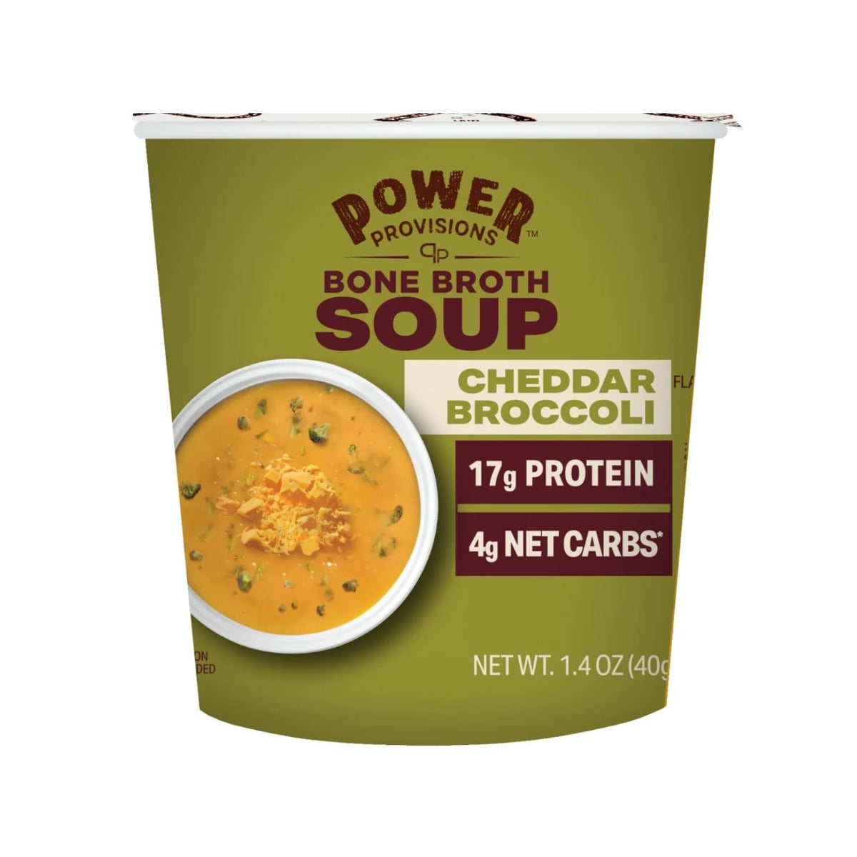 Power Provisions front packaging showing cheddar broccoli flavor and benefits