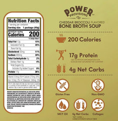 Power Provisions prepared soup in cup ready to eat, showcasing protein-rich broth