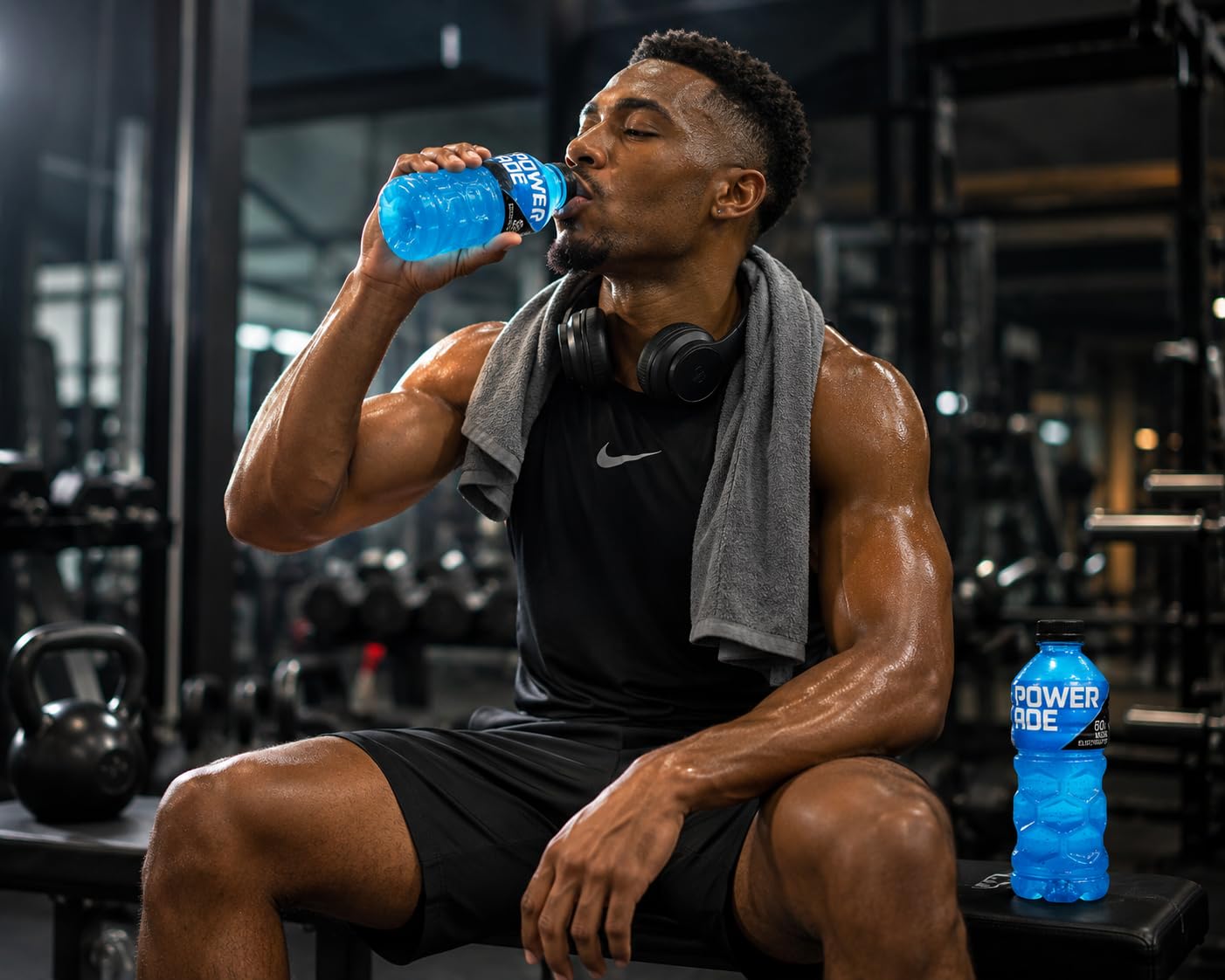 POWERADE bottles on a sports sideline showing team hydration during activity