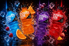 POWERADE Orange bottle detail showing label and quick-open cap for fast hydration