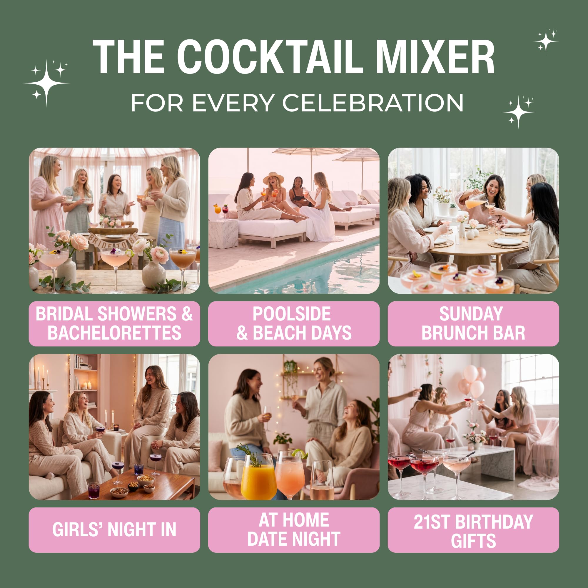 Practical Magic cocktail in hand showing shimmer and party-ready presentation