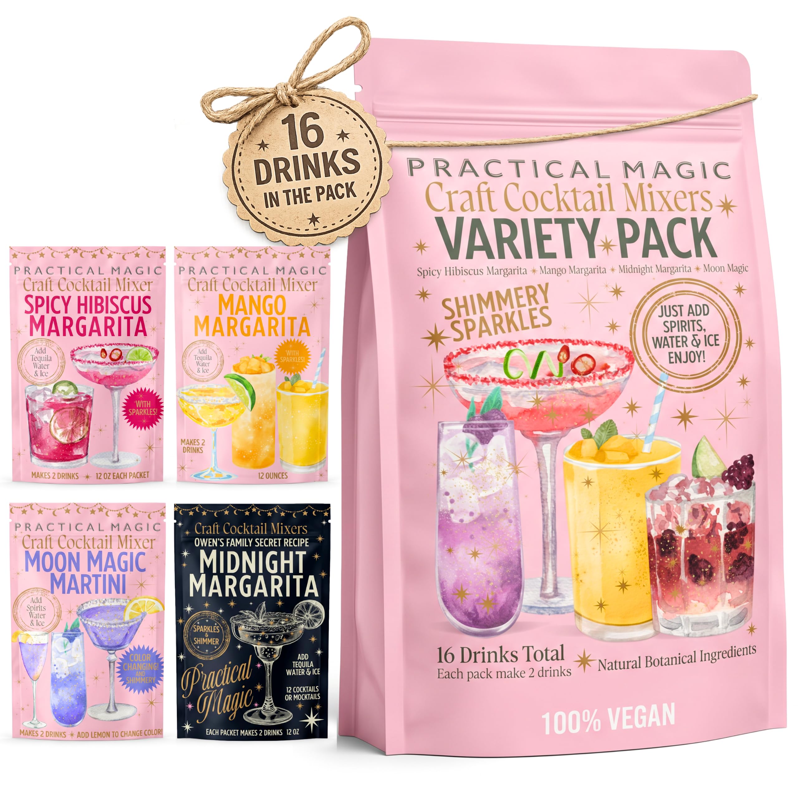 Practical Magic front packaging showing variety pack and glitter for easy gifting