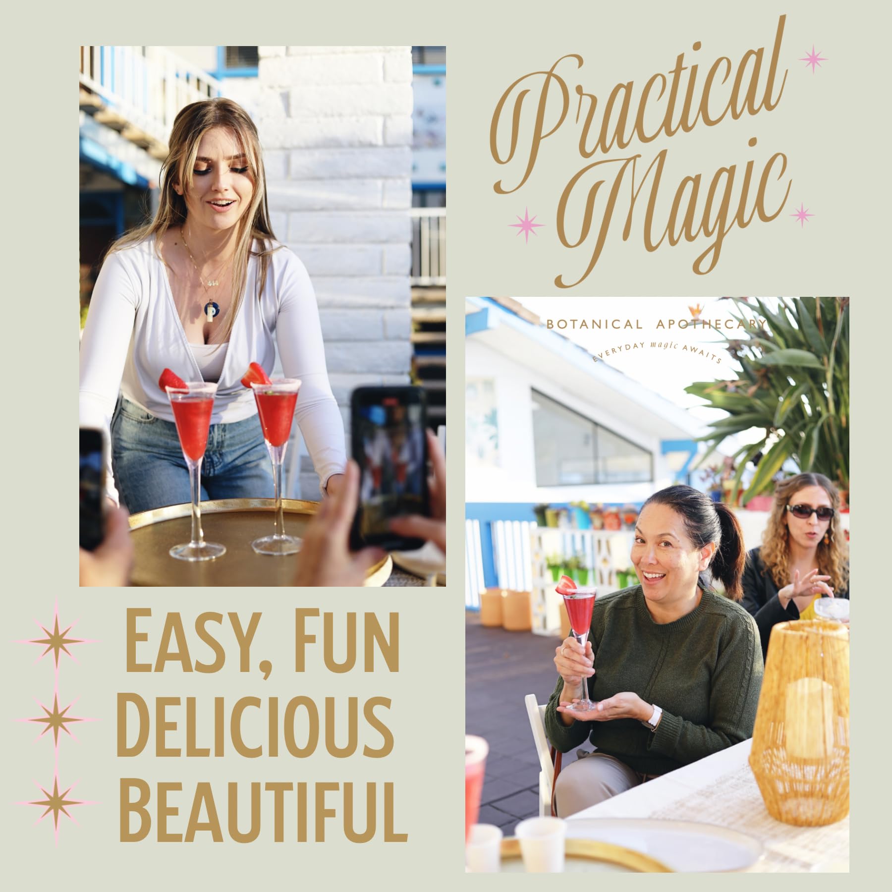 Practical Magic mocktail in hand demonstrating easy party‑ready serving