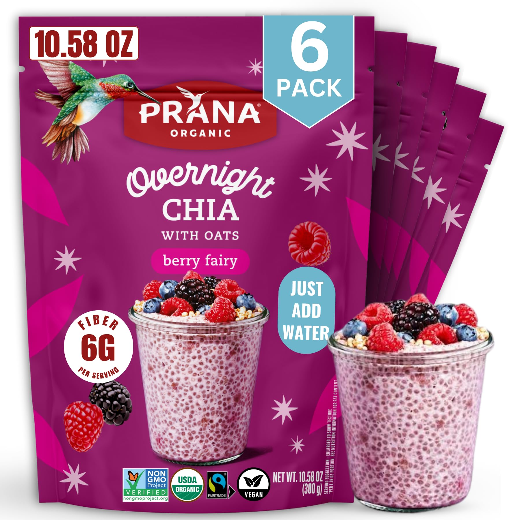 Prana front packaging showing Berry Fairy mix and organic label benefit