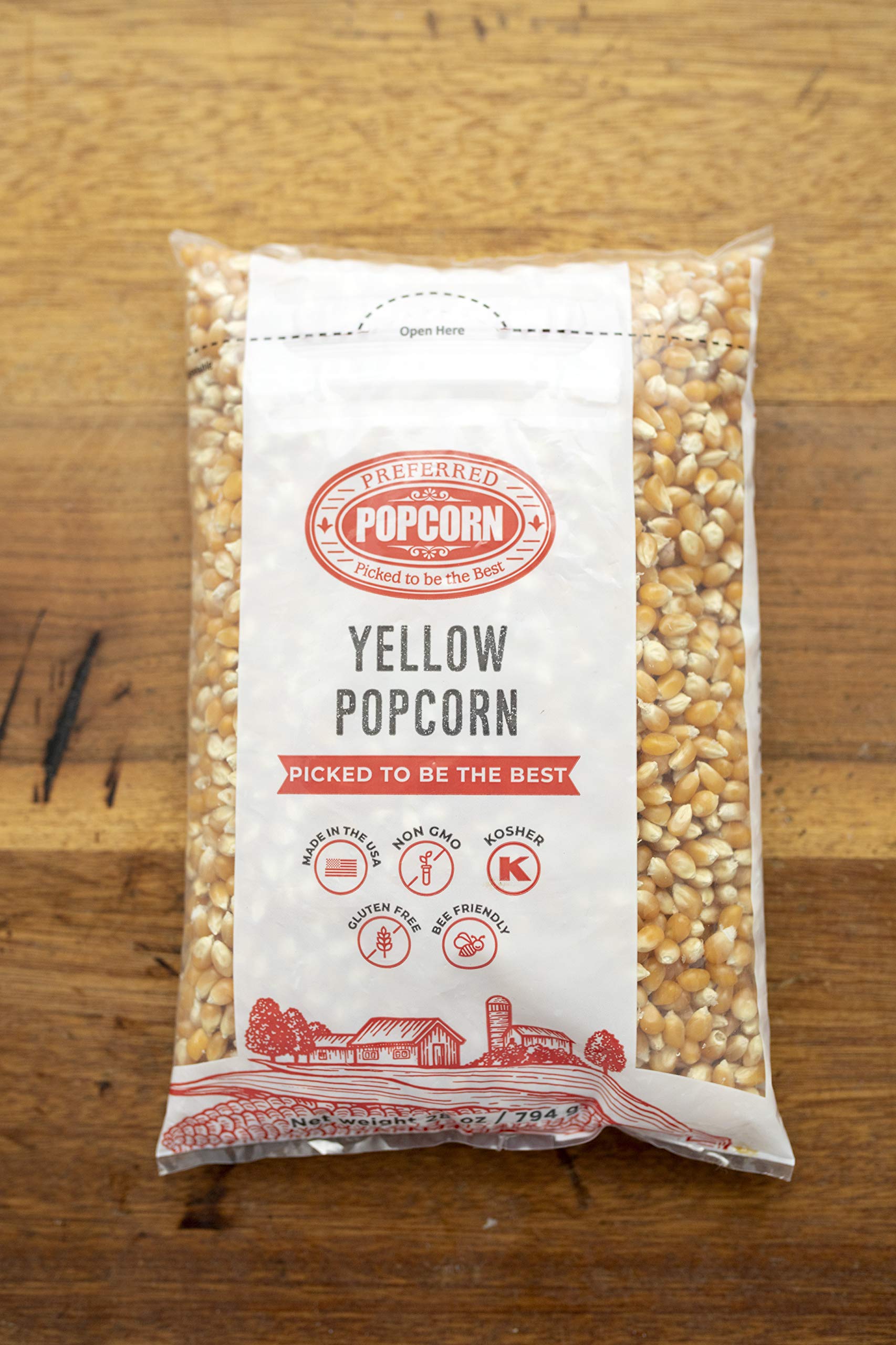 Preferred Popcorn beside measuring cup to show portion and yield