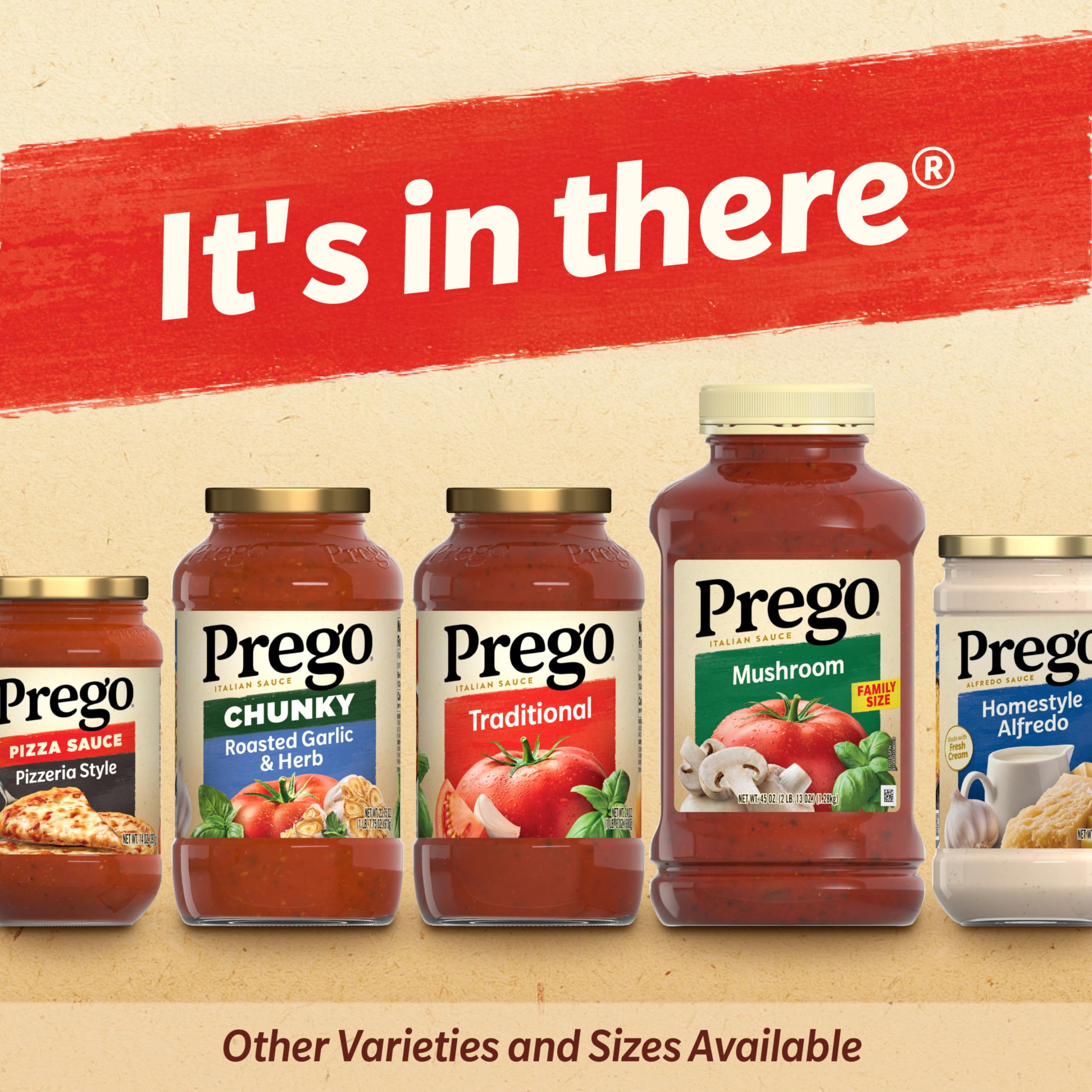Prego label details visible showing ingredients and dietary benefits