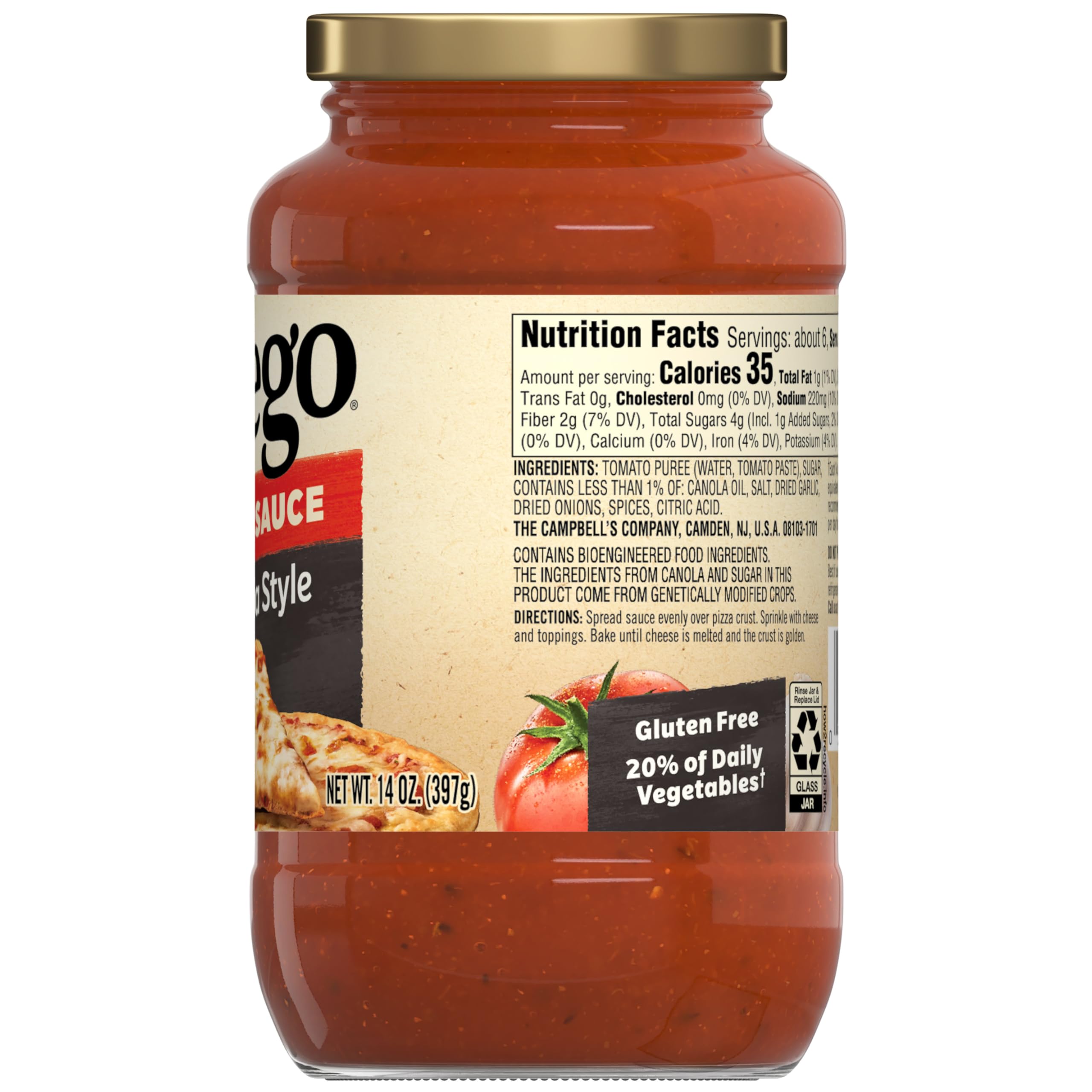 Prego jars next to measuring cup showing portion size and storage benefit