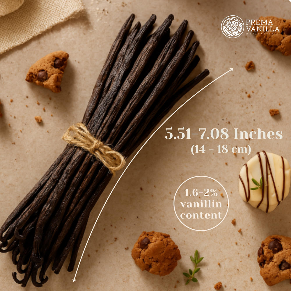 Prema Vanilla pods inside resealable bag preserving moisture and long-lasting aroma