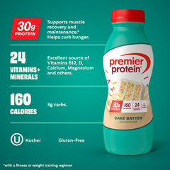 Premier Protein label close-up highlighting protein content and vitamins