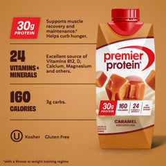 Close-up of Premier Protein caramel carton texture and cap highlighting convenient resealable design