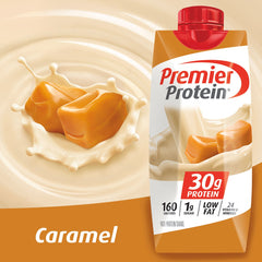 Premier Protein caramel nutrition label closeup highlighting protein facts