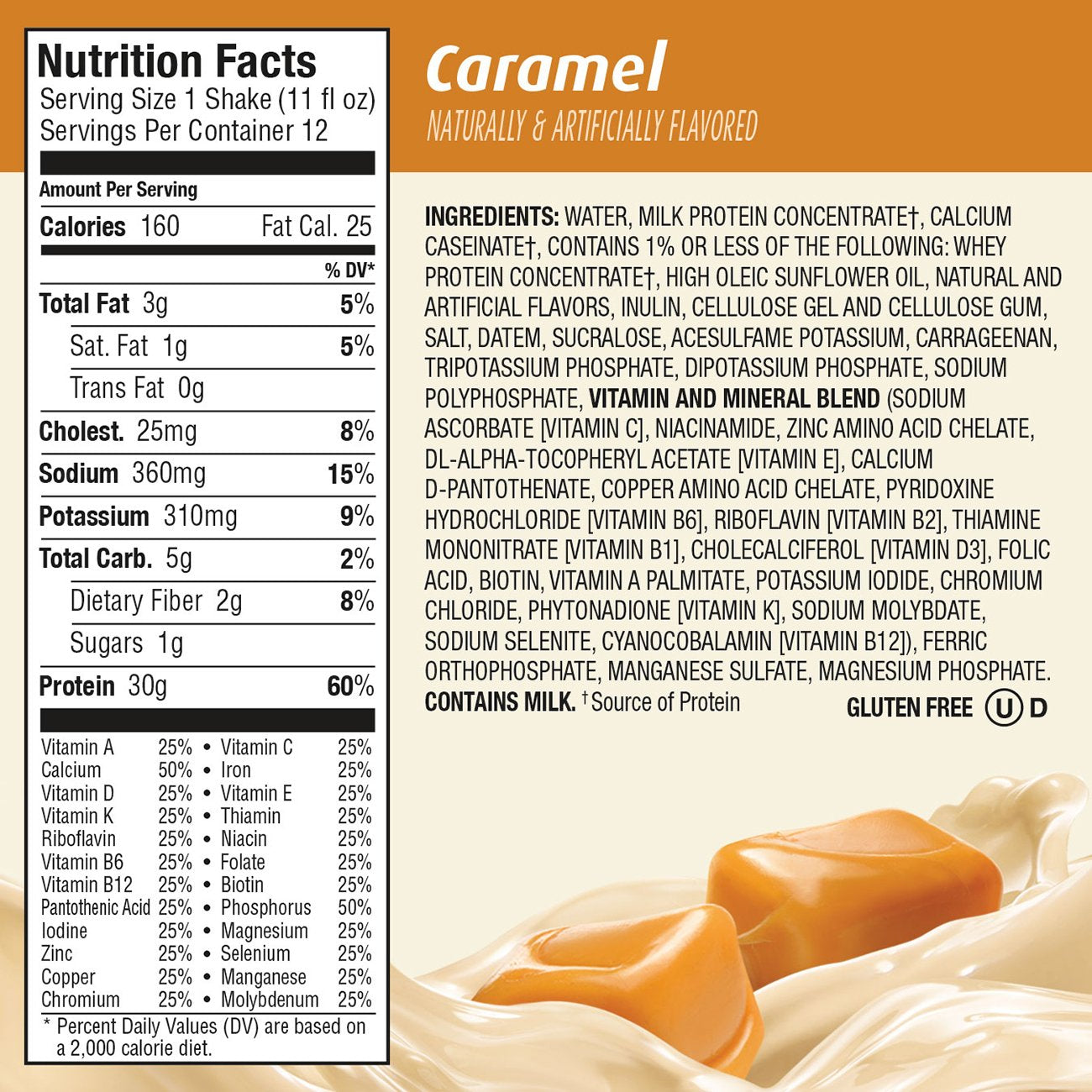 Premier Protein caramel held in hand to show convenient size and portability
