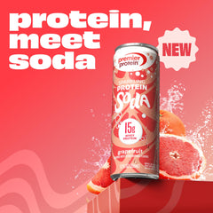 Premier Protein close-up of grapefruit soda bubbles highlighting refreshing texture