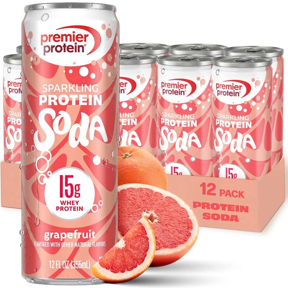 Premier Protein grapefruit front can showing brand and vibrant citrus appeal