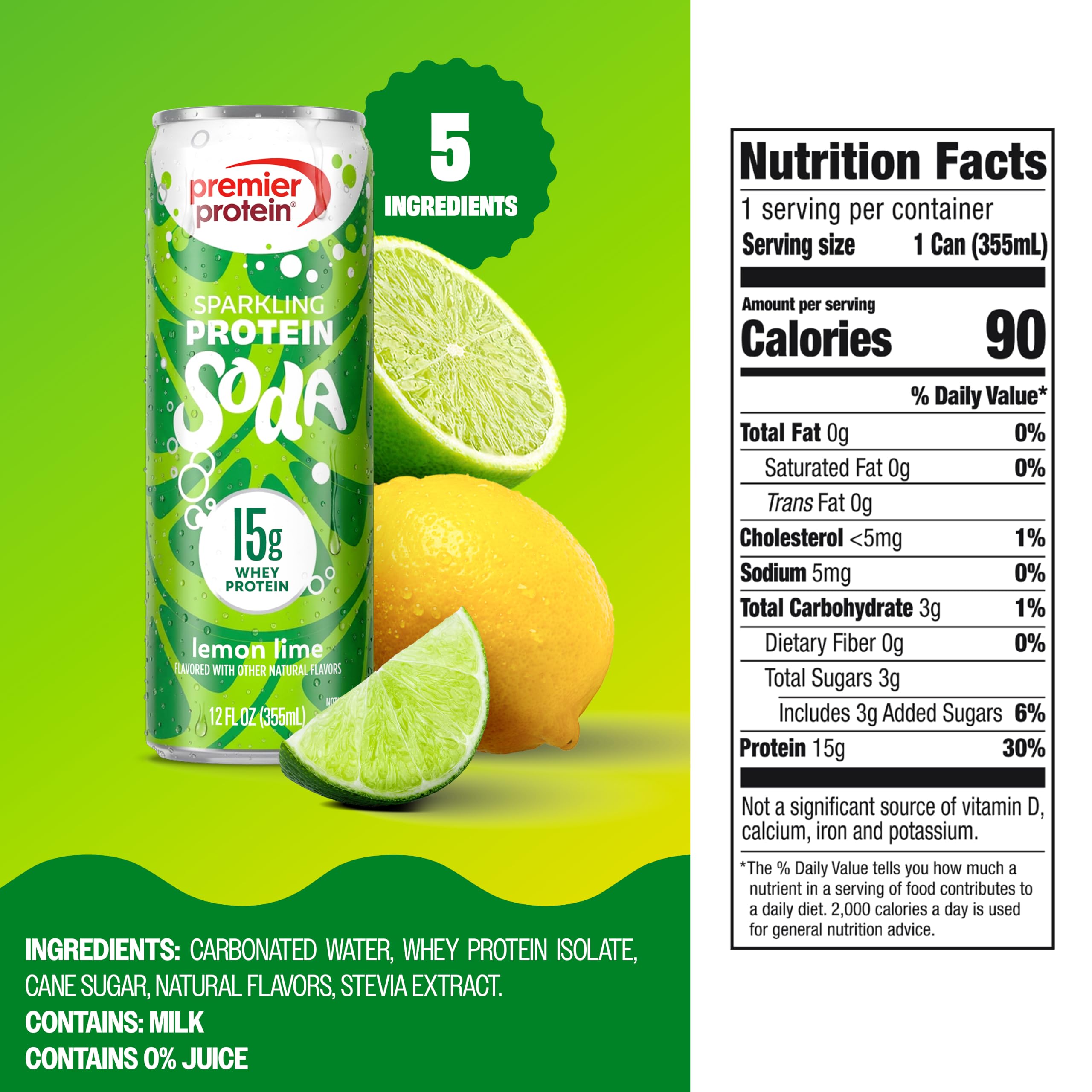 Premier Protein Lemon Lime cans chilling on ice showing cold serving suggestion and refreshment