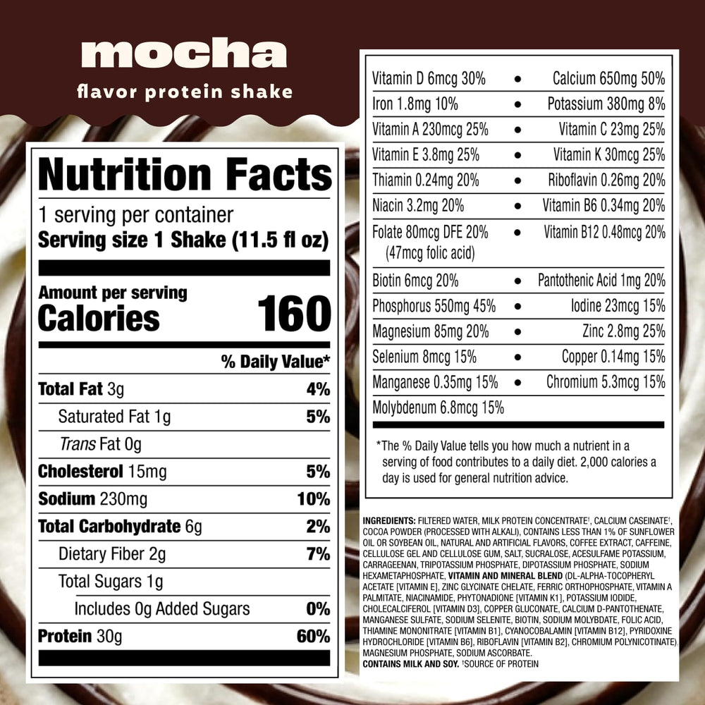 Premier Protein Mocha poured into a glass illustrating creamy appearance and serving idea