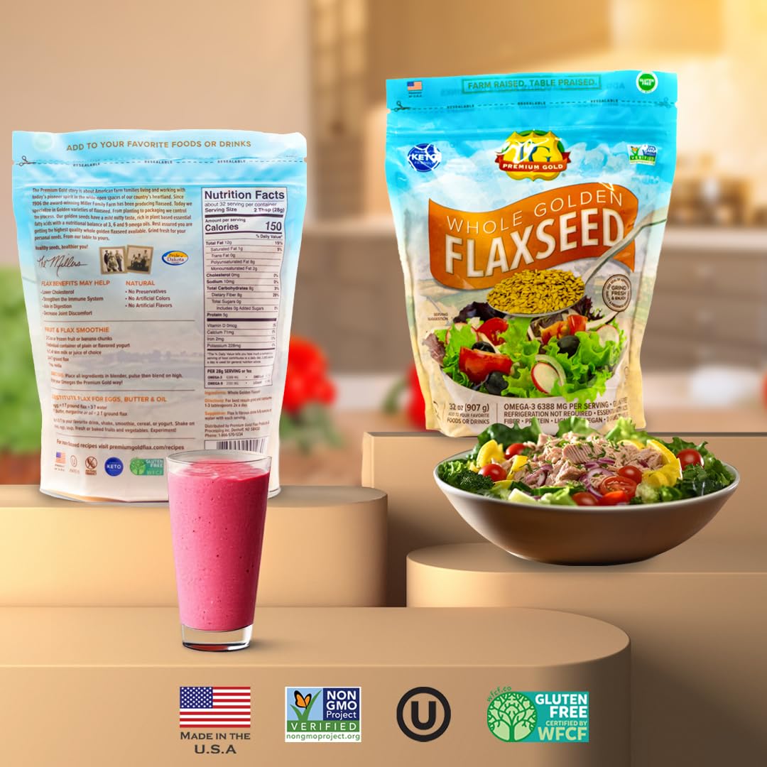 PREMIUM GOLD 2 lb bag next to a ruler showing scale and quantity benefit
