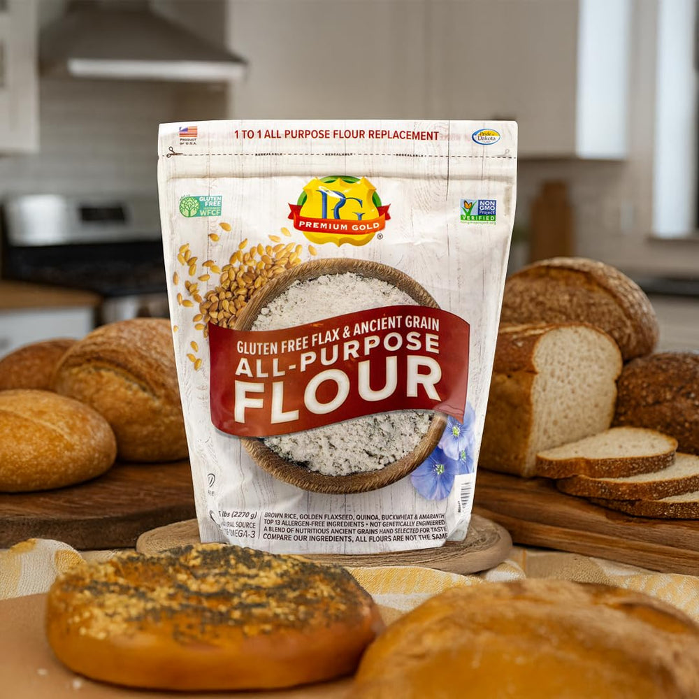 Premium Gold flour close-up texture for smooth baking