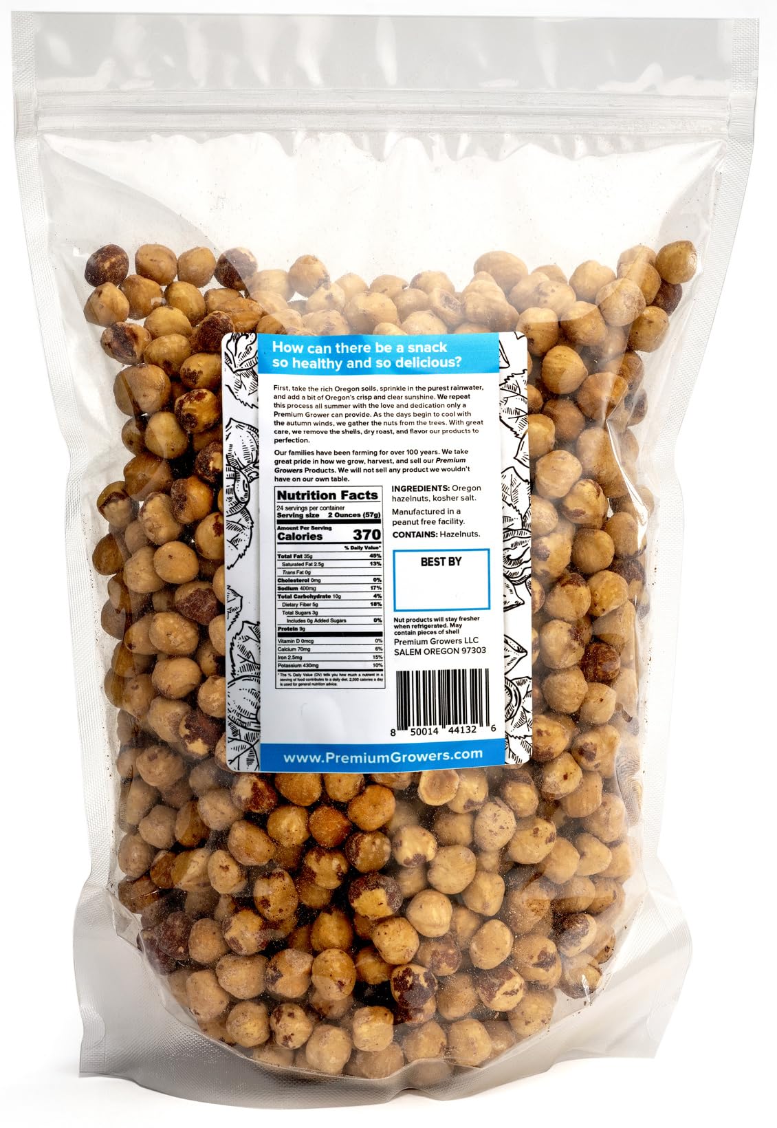 Premium Growers hazelnuts in a serving bowl ready-to-eat for snacking or recipes