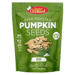 Premium Orchard front packaging showing dill flavor and resealable benefit