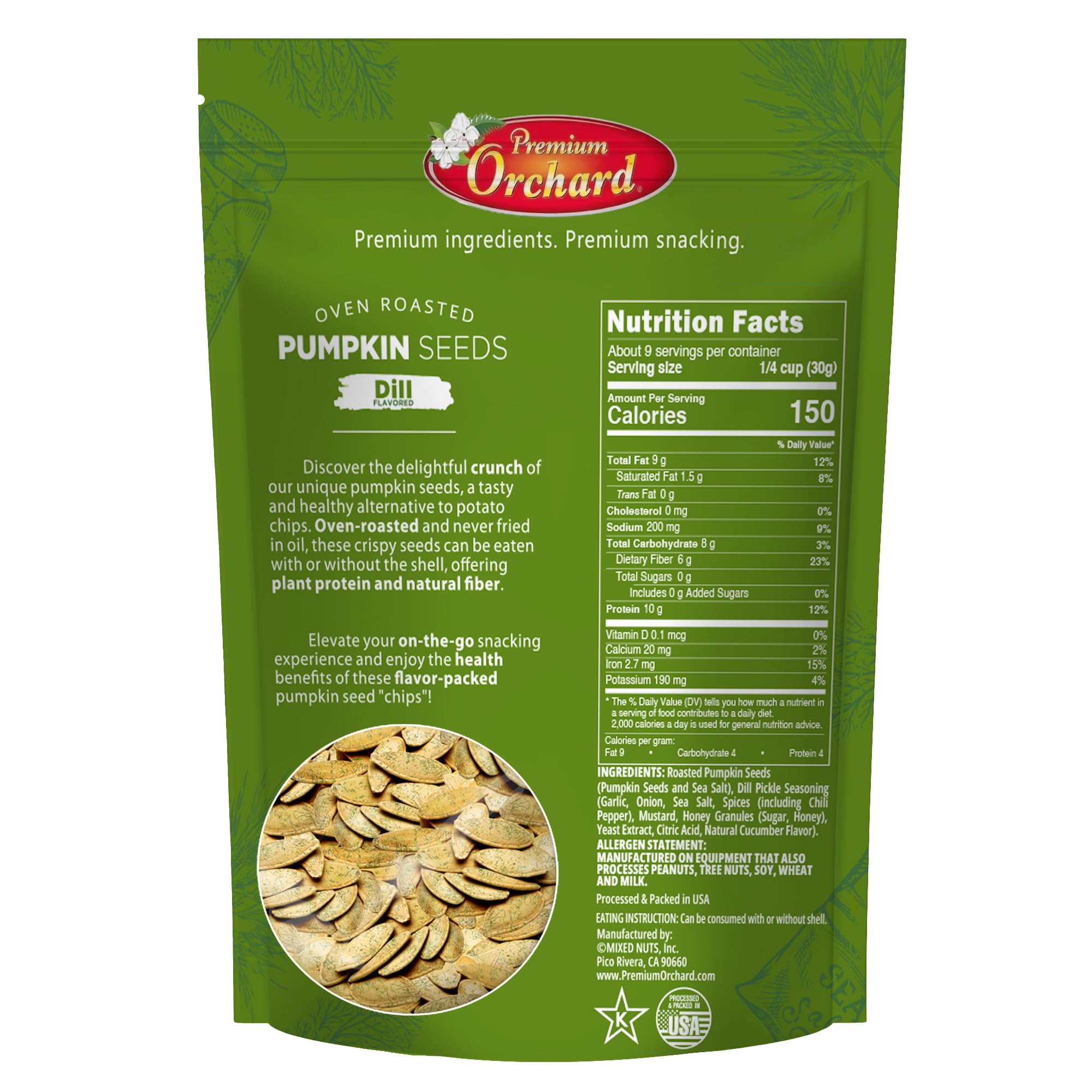 Premium Orchard close-up of roasted seed texture offering crispness benefit
