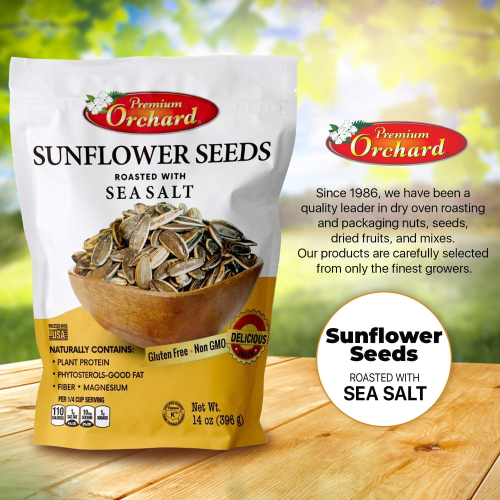 Premium Orchard close-up of dry-roasted sunflower seeds highlighting crunchy texture