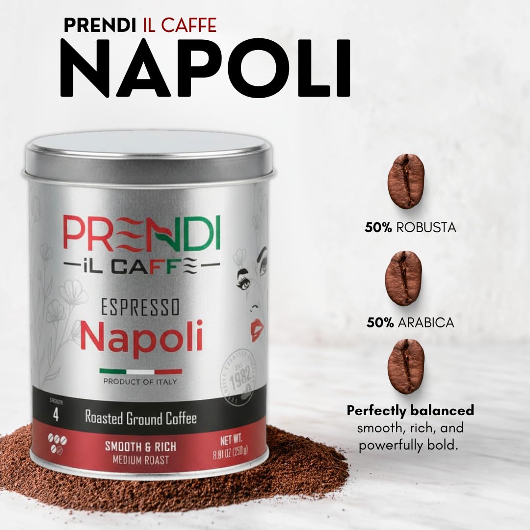 Prendi Il caffe close-up of roasted ground texture highlighting rich color