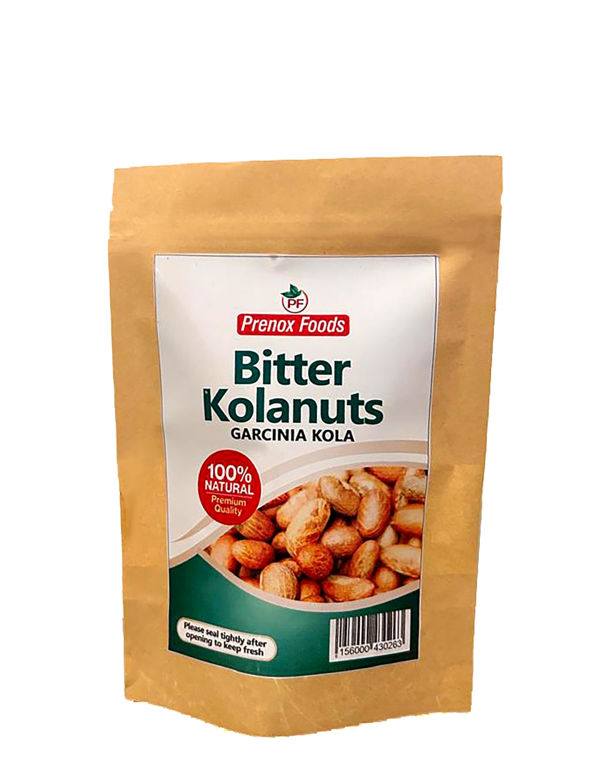 Prenox Foods front packaging showing whole Garcinia kola nuts and clear labeling benefit preservation