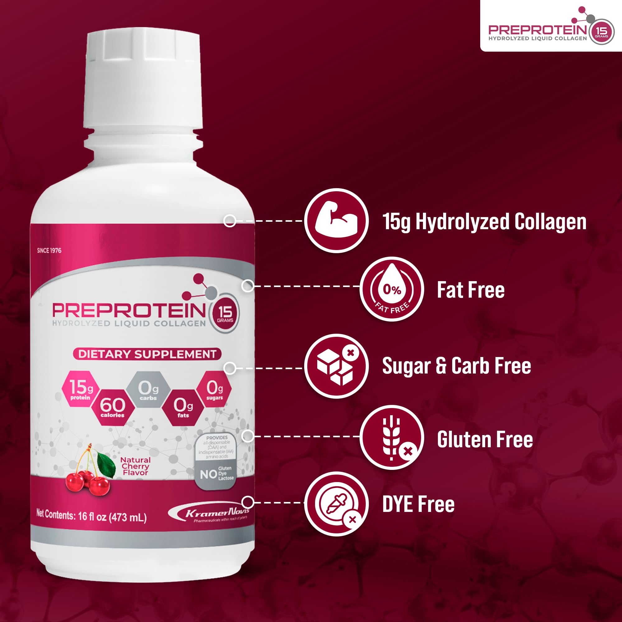PreProtein on kitchen counter with glass and fruit, suggests daily use and on-the-go nutrition