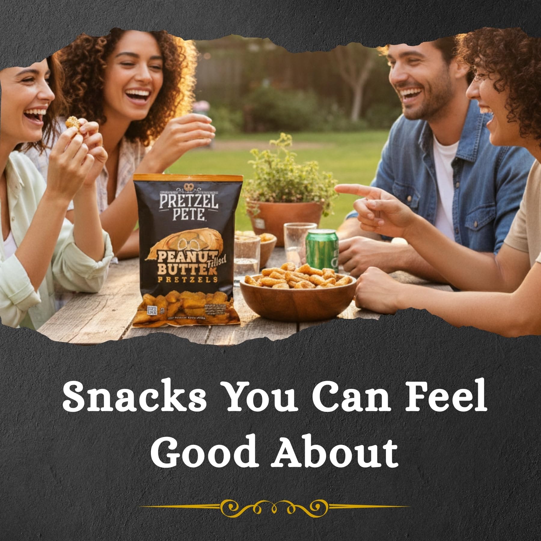 PRETZEL PETE open bag pouring nuggets for quick grab-and-go snacking