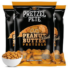 PRETZEL PETE front packaging shows three 9.5oz bags and portion convenience