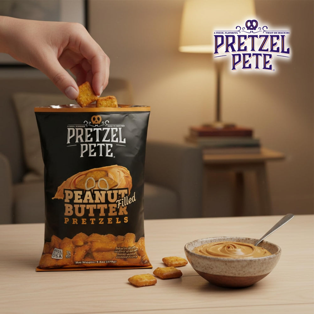 PRETZEL PETE nugget held in hand to show size and bite-sized convenience