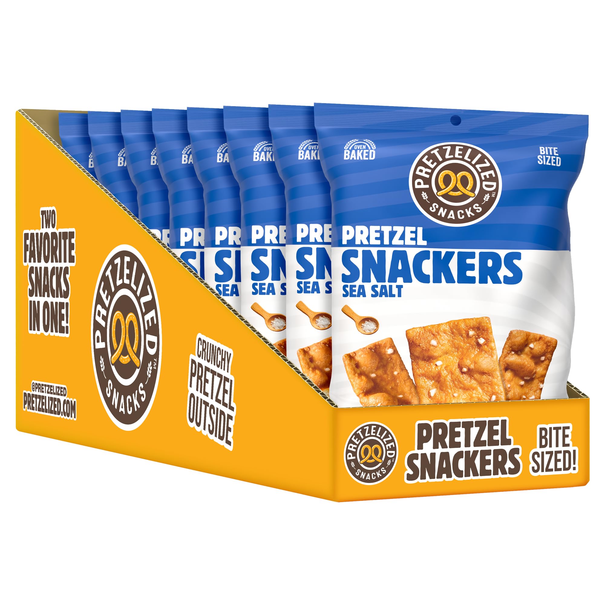 PRETZELIZED front packaging showing eight 2 oz bags for grab-and-go convenience