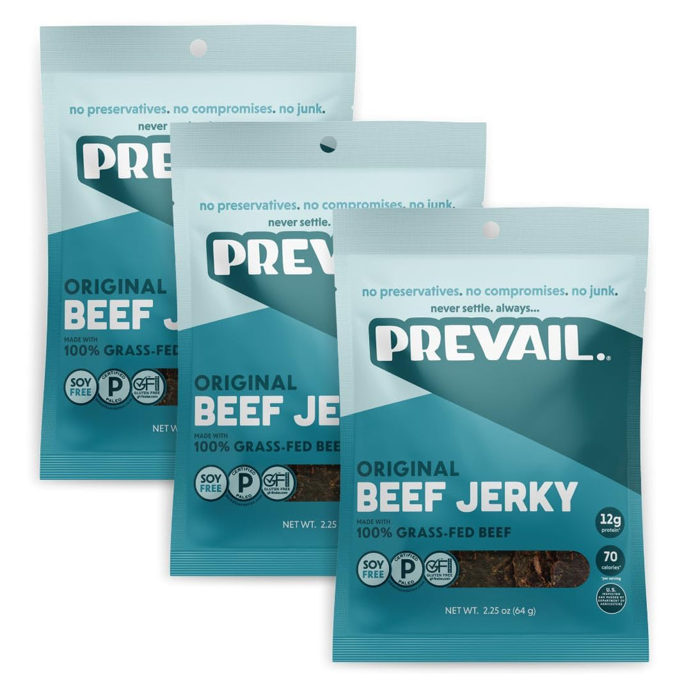 PREVAIL front packaging showing original beef jerky and grab-and-go benefit