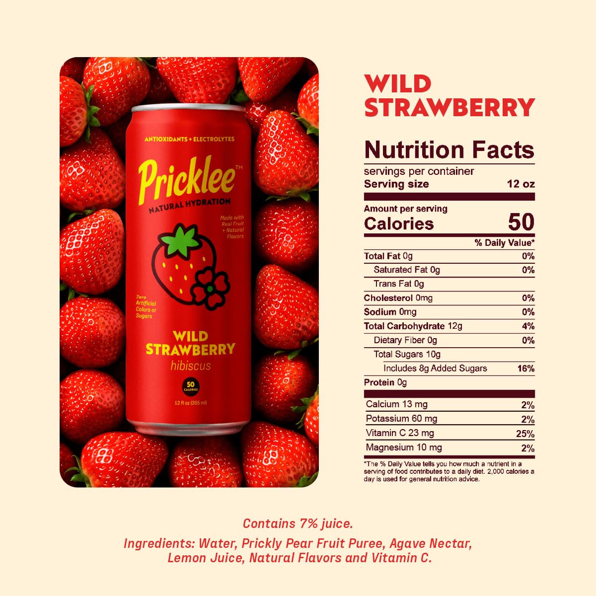 Close-up of Pricklee label highlighting real fruit ingredients and clean formula