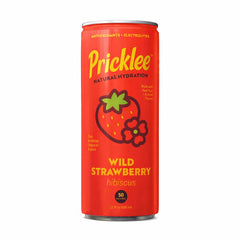 Pricklee can front view showing vibrant strawberry branding and hydration benefit