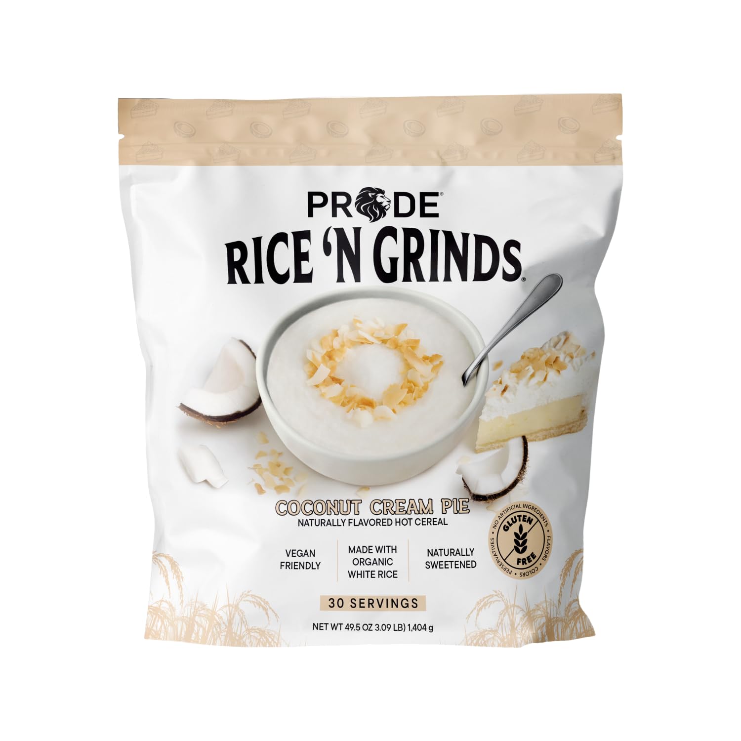 Pride Foods package front showing coconut cream pie flavor and gluten-free benefits